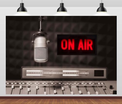 BELECO 7x5ft Fabric Professional Microphone Backdrop On Air Sign Radio