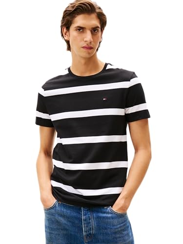 Tommy Hilfiger Men's Regular Fit Striped T-Shirt, Black, Medium