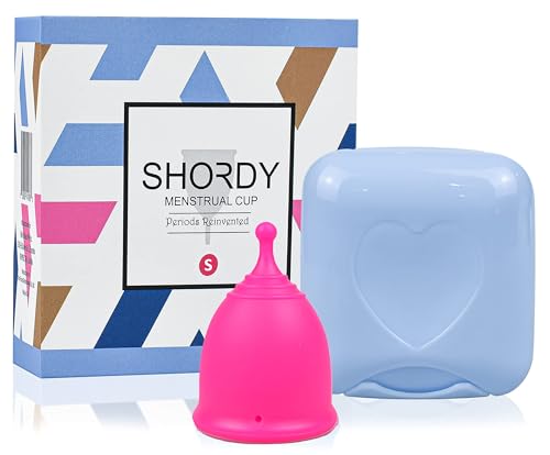 SHORDY Copa menstrual, paquete individual (pequeño) con caja, copa menstrual flexible y copa menstrual, hasta 12 horas de protección, alternativa ecológica a tampones, discos, almohadillas (rosa)