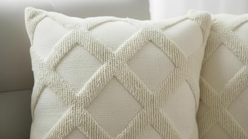 Image of Premium Cotton Cushion Cover, 20 Inch x 20 Inch, Circular Knit Neutral Textured, Square Accent, Cushion Cover Set of 2 for Living Room, Sofa (Diamond-1)