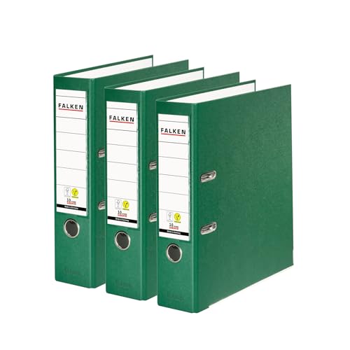 Original Falken 3er Pack PP-Color Ordner. Made in Germany. 8 cm breit DIN A4 grün Vegan Kunststoff-Ordner Ringordner Aktenordner Briefordner Büroordner Plastikordner Schlitzordner