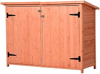 Outsunny Wooden Garden Storage Shed Tool Cabinet Organiser with Shelves Double Door 128L x 50W x 90Hcm