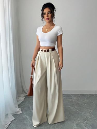 Image of Aahwan Solid High Waist Straight Korean Loose Pleated Wide Leg Trouser for Women's & Girl's