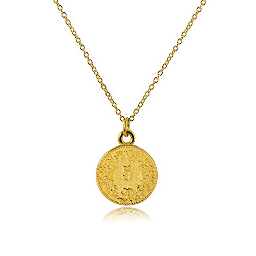 CISHOP Treasure Vintage 18K Special Coin Necklace Sterling Silver Disc Round Circle Pendant Necklace
