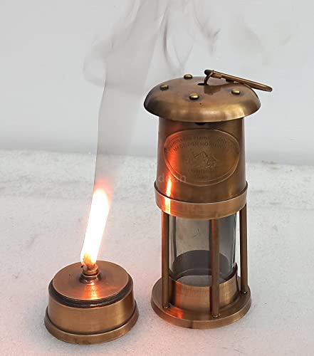Miner Lamp 16Cm - Oil Burning Hurricane Lamp Vintage Rustic Look Camping Lantern- Royal Navy Replica Housewarming Table Top Gifts For Him & Her #TOP2