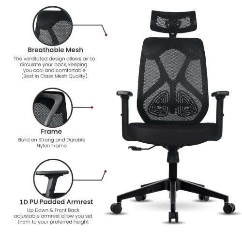 Image of ErgoLab Glider Office Chair High Back Mesh Ergonomic Chair for Office Work at Home, Revolving Computer Chair Cushion Seat and Adjustable Height and 1D Armrests with 3 Year Warranty -Black