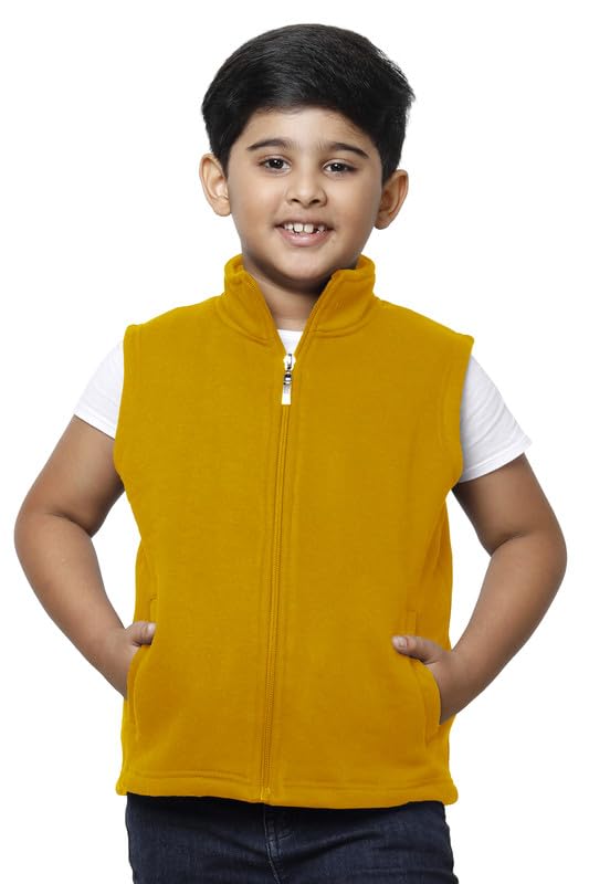 Image of IndiWeaves Boys Solid Fleece Warm Sleeveless Jackets for Winters (Pack of 1) Yellow
