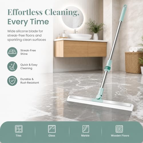 Image of ERBIL Floor Wiper with Silicone Blade | Magic Broom Water Squeegee for Bathroom, Tiles, Marble, Glass & Balcony | 180 Swivel Head Adjustable Long Handle Multipurpose Cleaning Wiper [ 1-pcs ]