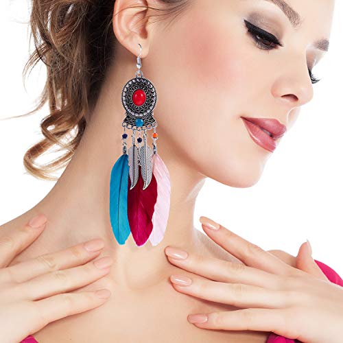 6 Pairs Women Faux Feather Earrings Bohemian Fringe Tassel Long Drop Dangle Earrings Set With Dream Catcher Design For Women Girls (Style 3) #TOP4