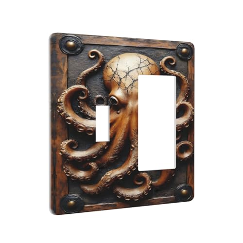 Decorative Outlet Covers Vintage Octopus 2 Gang 1 Gang Wall Plate Cover Single Toggle Rocker Combo Light Switch Cover Plate Face Plate for Bedroom Decor