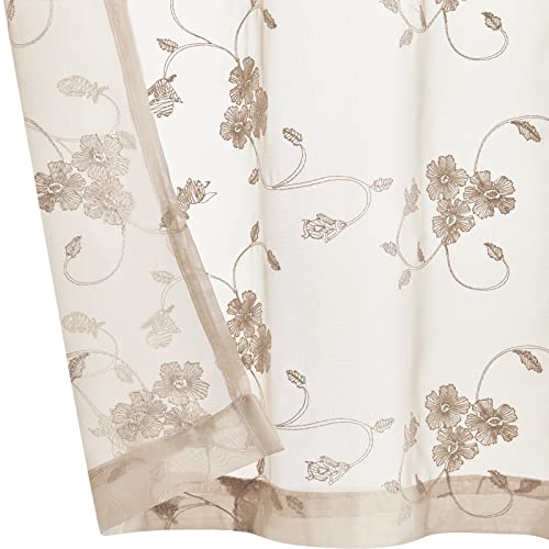 Lazzzy Taupe Sheer Kitchen Curtains Cafe Curtains Floral Embroidered Voile Tiers Short Half Window Semi Sheer Tier Curtains Farmhouse Small Door Window Curtains 45 Inch Rod Pocket 2 Panels Taupe #TOP6