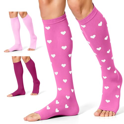 Image of CHARMKING 3 Pairs Open Toe Compression Socks for Women & Men Circulation 15-20 mmHg is Best Support for All Day Wear