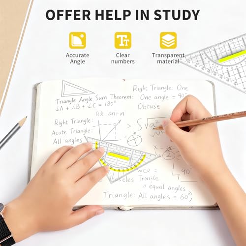 SHBAOCH Geodreieck Set, 2 Stück 22 cm und 16 cm Geometriedreieck mit Griff, Flexibles Geodreieck für Technisches Zeichnen Mathe und Kunst