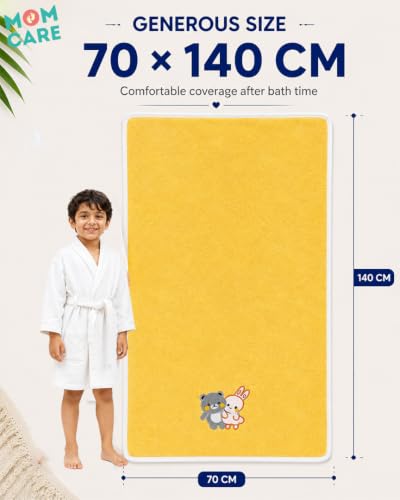 Image of MOM CARE Baby Kids Bath Towel 70x140 cm, Soft Microfiber, Quick Dry Yellow