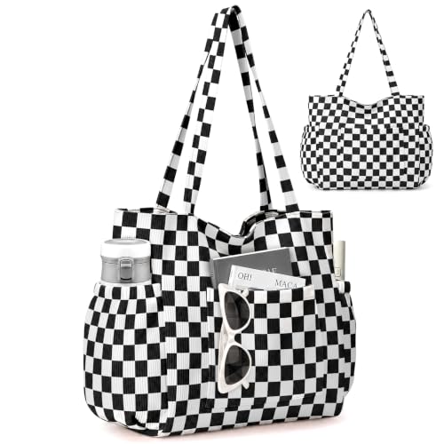 Large Capacity Corduroy Tote Bag for Women Aesthetic Checkerboard Bag - image 1