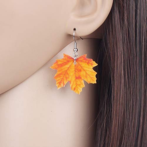 WEVENI Acrylic Fall Maple Leaf Earrings Dangle Novelty Autumn Plant Fruit Jewelry For Women Orange Leaves Gifts2
