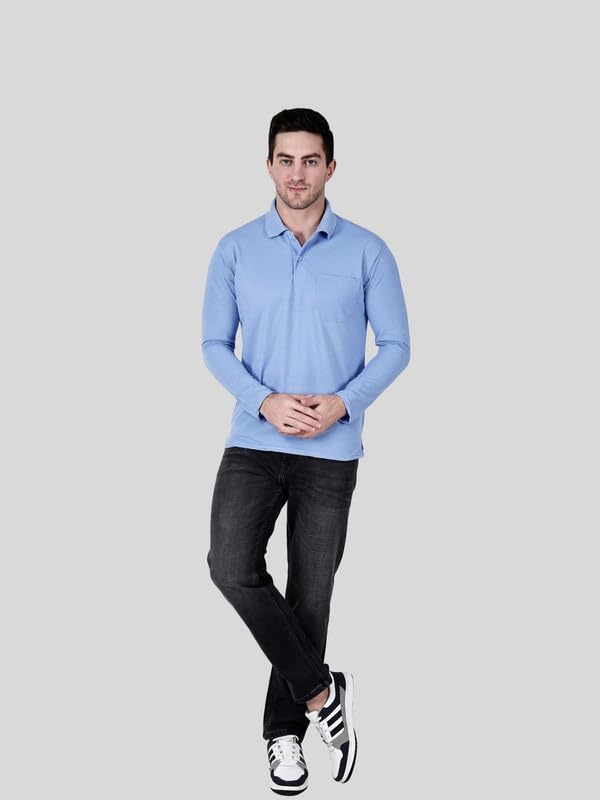 Image of Full Sleeve Men's Polo T-Shirt | Regular Fit, Soft & Breathable Cotton Blend Fabric | Classic Polo Collar, Casual & Office Wear | Available in Sizes M to 6XL, Multiple Colors