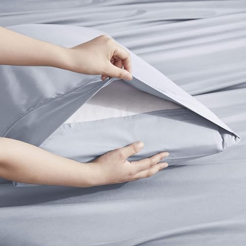Image of Nestl Extra Deep Twin Sheet Set - 4 Piece Breathable & Cooling Sheets - Hotel Luxury Bedding Set w /18-24 Inch Deep Pockets - Easy & Secure Fit - Super Soft, Wrinkle Free & Comfy - Ice Blue