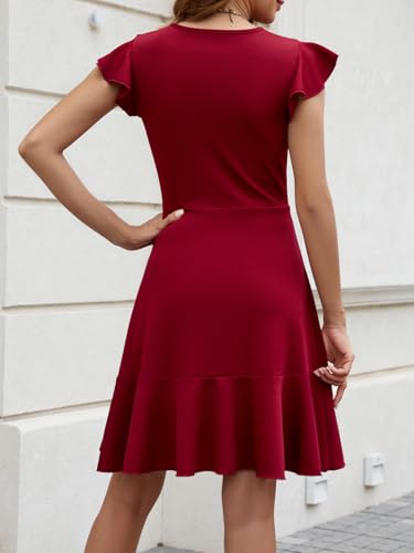 Image of HELYO Women's Summer Elegant Cocktail Club Dress Ruffle Hem Short Flutter Sleeve Flowy Wedding A-Line Casual Dresses 619