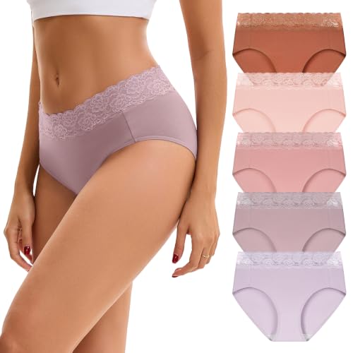 Image of INNERSY Women's Cotton Underwear Lace High Waisted Panties 5-Pack