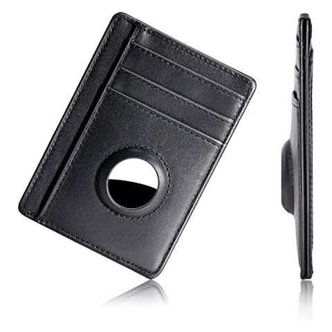 Genuine Crazy Horse Leather AirTag Wallet Compatible with AirTag 2021 | Slim-Fit Minimalist Card Holder | RFID Protection, Holds AirTag Securely, Durable & Comfortable | Upgraded Version (Black) Cover