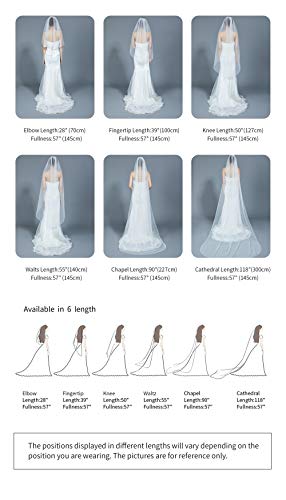 BEAUTELICATE Sluier bruidssluier bruidssluier bruidssluier bruidssluier wit ivoor lang kort ellebooglang met metalen kam 1 laag V67 - Image 6