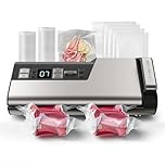 Mesliese Vacuum Sealer Machine, 95kPa 140W Double Seal Powerful Food Sealer, One Hand Operation Food Storage with Build-in Cutter & Roll Storage, ETL Tested, Includes 2 Bag Rolls