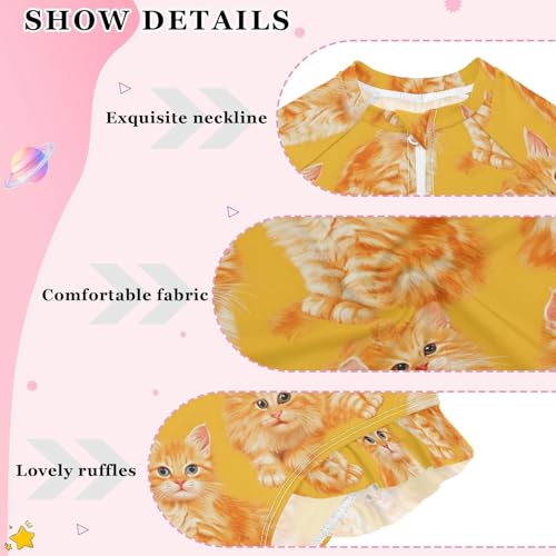 ALAZA Orange Cat Kitten Black Girls One Piece Swimsuit Long Sleeve Rash Guard Swimsuits UV 50+ Swimwear Zipper4