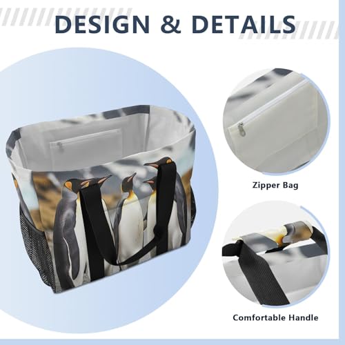 Nander Three Penguins Foldable Tote Bag Waterproof Sandproof Women Beach Bag Handbag Gym Bag Travel Shopping Bag3