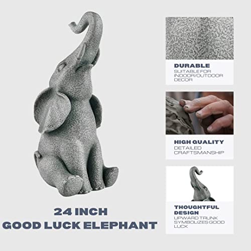 Outdoor Good Luck Elephant Statue With Raised Trunk Garden Decor - Garden Patio Home & Office Decor Housewarming Gift #TOP5