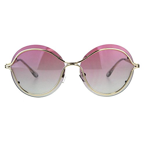 Womens Round Sunglasses Unique Gold Metal Rims Over Lens UV