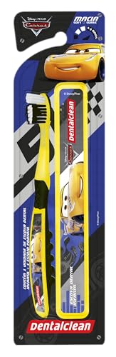 Dentalclean Escova de Dente Infantil Carros com Estojo Escolar, Macia, Amarelo