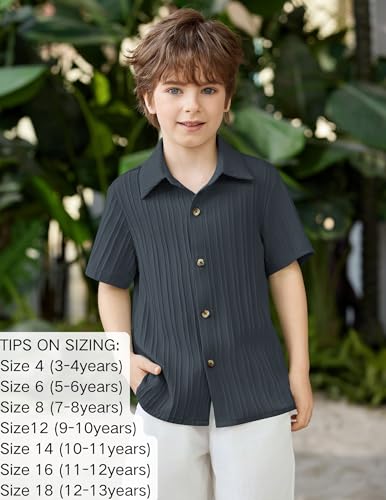 Image of Arshiner Boys Casual Short Sleeve Button Down Shirt Fashion Textured Summer Beach Shirt 3-13 Years Old