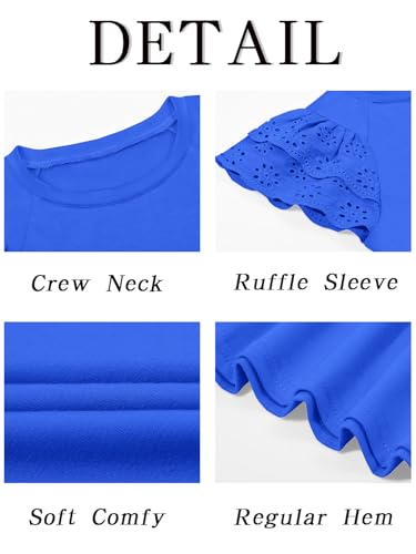 Image of Haloumoning Girls Ruffle Sleeve T Shirts Summer Short Sleeve Casual Cute Crewneck Tops Tees 5-14 Years