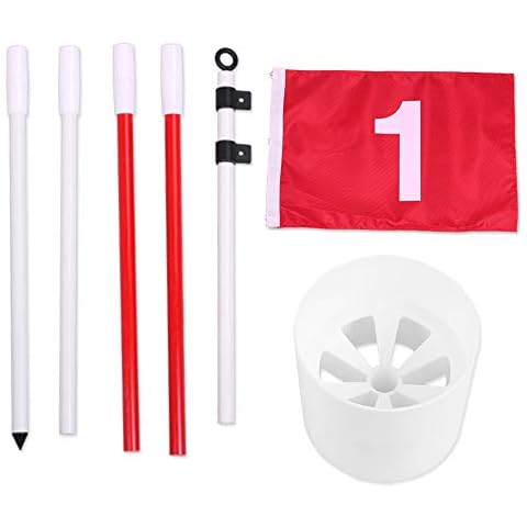 HOW TRUE Golf Flagsticks, Flags Hole Pole Cup Set, Portable 5 Section Practice Golf Pin Pole Flags for Yard Garden Training Cover