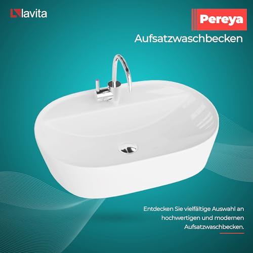 LAVITA Aufsatzwaschtisch Pereya Aufsatzwaschbecken Rechteckig Waschbecken ohne Überlauf und mit Hahnloch Aus hochwertigem Porzellan Waschtisch modernes Badkeramik Waschplatz 50,5x38,5x12 cm Weiß Glanz – Bild 3