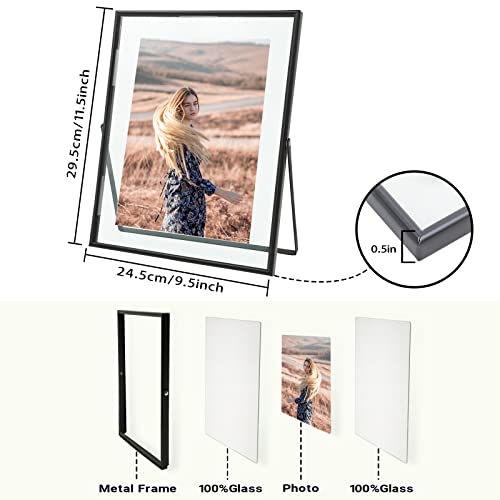 Qiannhee 8X10 Floating Picture Frame Black Set Of 2 Clear Glass Metal Photo Frame With Pull-Out Stand Tabletop Display For Gift Christmas Family Wedding Table Decor(Black, 2 Pack) #TOP4