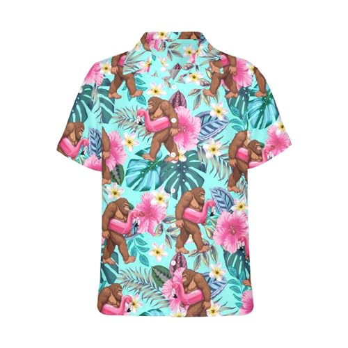 HUGLAZY Bigfoot Hawaiian Shirt for Men Bigfoot Christmas Shirts Button Down Short Sleeve Funny Party Outfit