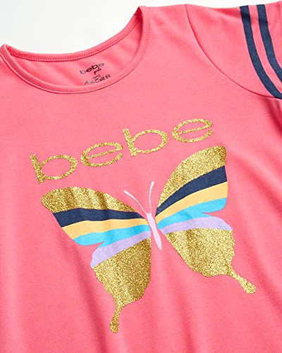 Bebe Girls' Pajamas - 2 Pack Short Sleeve Sleep Shirt Nightgown (Size: 5-16), Size 7/8, Pink/Lavender/Butterflies #TOP4
