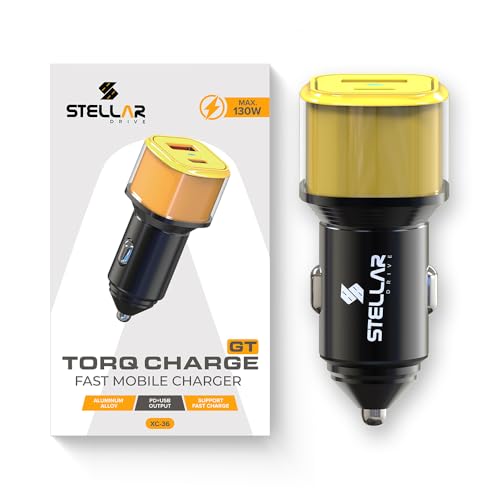 Image of Stellar Drive Fast Car Charger with Dual Output | Max output-130W | Dual Port USB-A 100W + Type-C PD 30W | Smart Safety Chip | Compatible with All Smartphones, iPad, Tablets, MacBooks - XC-36