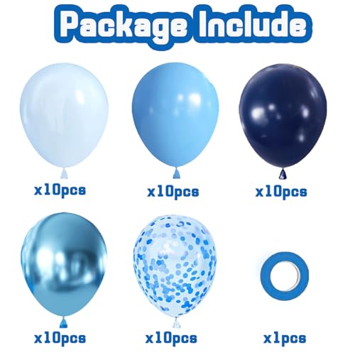 Image of Zesliwy Blue Confetti Balloons Set,50Pcs 12 Inch Navy Light Metallic Blue Balloon Kit Pastel Pale Blue Latex Balloon with Ribbon for Birthday Wedding Graduation Anniversary Party Decorations