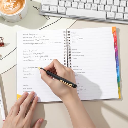 ZXHQ Passwortbuch mit bunten Registertabs, 168 Seiten, Deutsch – Spiralgebundener Passwort-Organizer für Internet-Adressen, Benutzernamen und Logins (21 × 14,5 cm) Blau