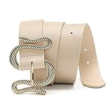 MORELESS Designer Belts for Jeans Women Leather Belt with Snake Buckle Beige Large