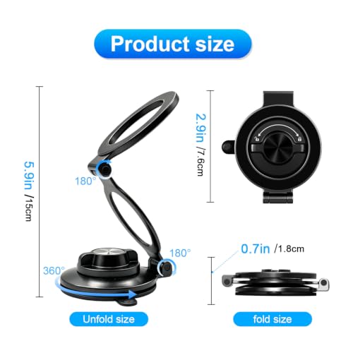 OGUNUOKI Vacuum Magnetic Car Phone Holder for Magsafe, 360° Adjustable Suction Cup Phone Mount for Car/Gym/Mirror/Smooth Surface, Compatible with iPhone & Android — view 5