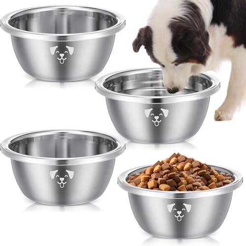 Teenyyou 4 Pcs Large Stainless Steel Food Bowls for Dogs Extra Metal Rust Resistant Pet Water Bowls,...