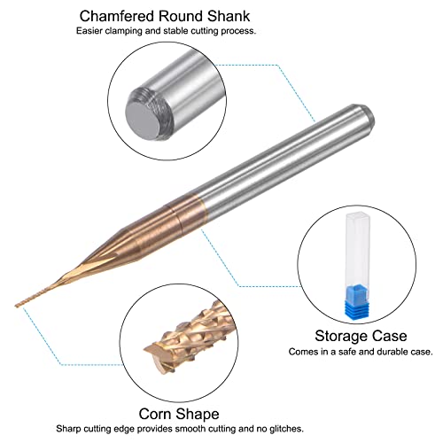 Image of uxcell End Mill CNC Router Bits, 1 /8 inch 3.175mm Shank 0.4mm x 3mm Titanium Coated Tungsten Carbide Engraving Milling Cutter for PCB Plastic Fiber Wood 2pcs