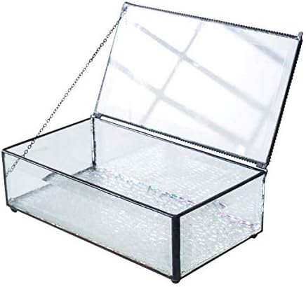 Utopz Clear Beveled Glass Jewelry Keepsake Box, Home Decor Vintage Glass Jewelry Display Organizer, Decorative Accent, Black - 8.3"x 4.7"x 2.75"