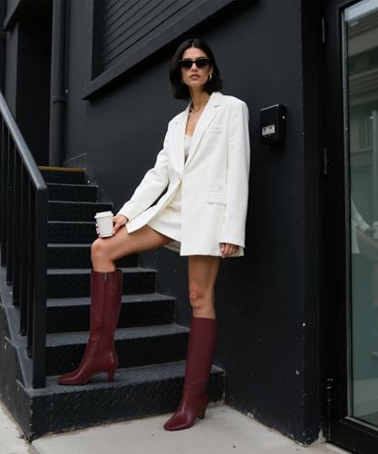 Image of Women's Knee High Boots, Comfortable Square Toe Faux Leather Boot Fashion Long Tall Boots for Riding Chunky High Heeled Dress /Casual Boot