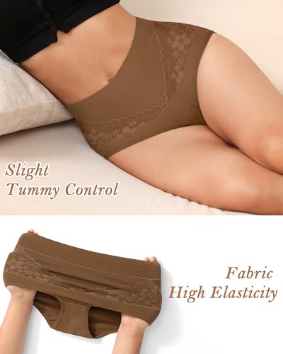 Image of Women's Cotton Underwear Slight Tummy Control High Waisted Postpartum Panties Ladies Soft Full Coverage Briefs 5 Pack