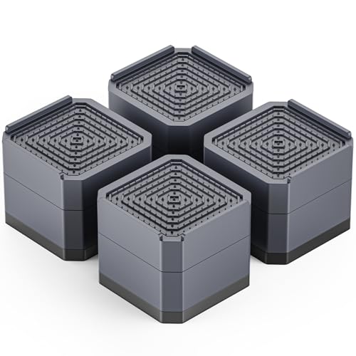 SEISSO Heavy Duty Bed Risers, 4 Pack Adjustable Furniture Risers Lifts to 2, 3 and 4 in, Square Stackable Risers Blocks for Couch Desk Chair Cabinet Bed Frame Legs Dorm, Grey